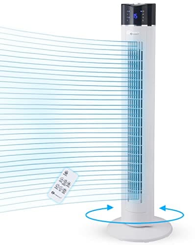 Image of PureMate 43-inch Tower Fan with Air Purifier & Aroma Function, 3 Speed Settings, Large LED Display, 8-Hour Timer, Oscillating Portable Electric Floor Bladeless Fan for Bedroom, Home & Office
