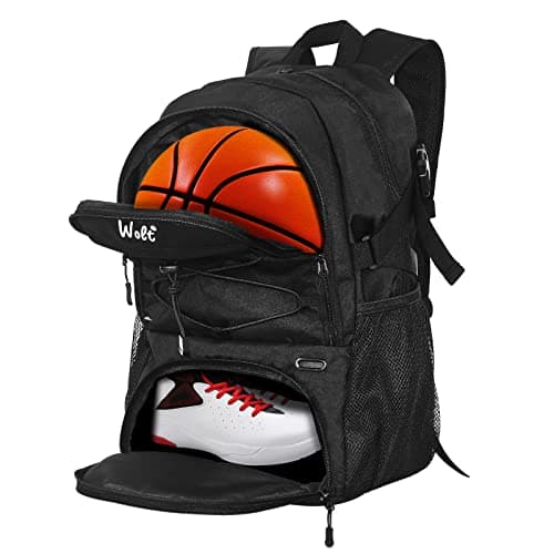 Image of Football Bag with Boot Compartment Basketball Backpack with Ball Holder Sports Backpack with Water Bottle Pocket for Men and Women, Black