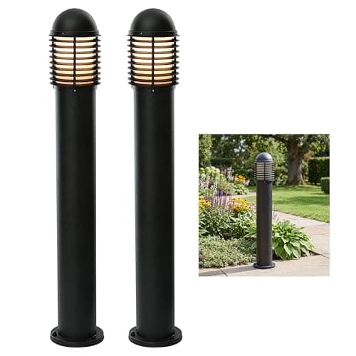 Image of National Lighting IP44 Rated Louvred Bollard Light - 1000mm Outdoor Garden Patio Porch Driveway Lights - Black Garden Lamp Post - 9W 240V LED ES E27 (Not Included) - 2-Pack