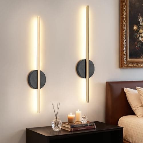 Image of Dehobo Rechargeable Wall Lights 2 Pack, Battery Operated Wall Lights 3 Color Temperature, Wall Lamp Dimmable Wireless with Remote Control Black and Gold 60CM for Living Room Bedroom Hallway