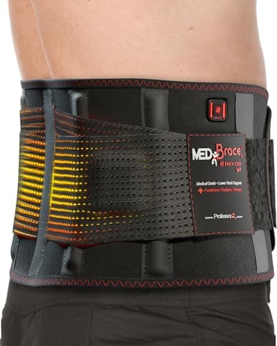 Image of MEDiBrace Heated Back Support Belt RAY-D8 v2 – Rechargeable Back Brace with Far-Infrared FIR Heating - Lower Lumbar Back Pain Relief for Men and Women – Medical Grade Orthopaedic Waist Compression