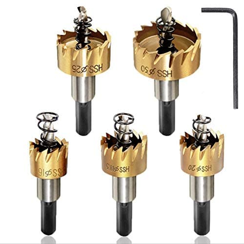 Image of 5pcs Hole Saw Set Hole Cutter 16/18.5/20/25/30mm HSS Metal Core Drill Bit Stainless Cobalt Opener Cutting Tool Alloy Silver Spring Design
