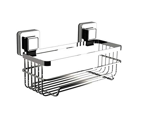 Image of Showerdrape Pushloc Wall Mounted Double Edge Suction Bottle Basket, Chrome, No Drilling, Easy Installation