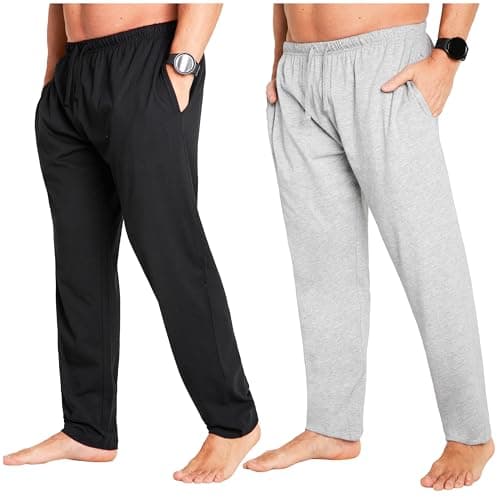 Image of CityComfort Mens Pyjama Bottoms - Jersey Lounge Pants with Pockets, Pack of 2 (XL, Grey/Black, Drawstring Waist)