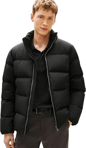 Image of Tommy Hilfiger Men’s Down Puffer Jacket with Stand Collar, Black (Black), L