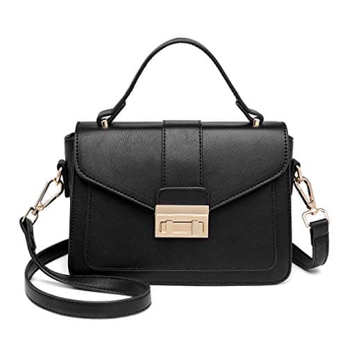 Image of Miss Lulu Womens Quilted PU Leather Handbag, Top Handle Shoulder Bag Crossbody, Elegant Saddle Messenger Bag with Metal Lock and Detachable Strap for Work Wedding Evening Daily Use