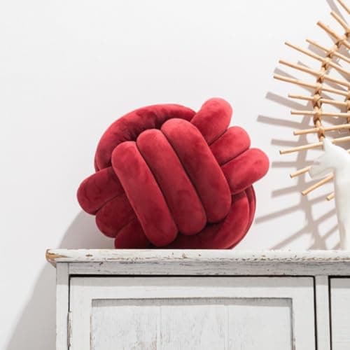 Image of OUKEYI Knot Ball Pillow, Knotted Ball Throw Pillow Ultra Soft Companionship Decorative Hand-woven Knotted Ball Lamb Velvet Sofa Cushion, Knot Cushion, (wine red)