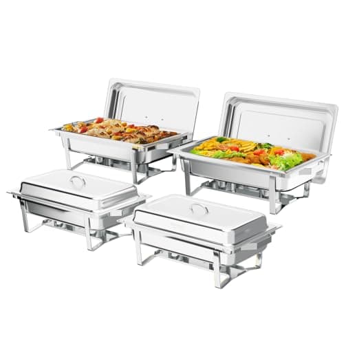 Image of Bonnlo Chafing Dish Buffet Set, 4 Pack 9L Stainless Steel Warming Containers, Food Warmer Buffet Server for Dinner, Parties, Camping - Silver