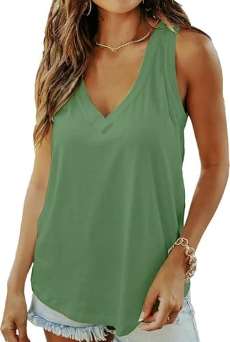 Image of ELFIN Women Vest Tops Summer Sleeveless V Neck Tank Top Ladies Camisole Casual Army Green