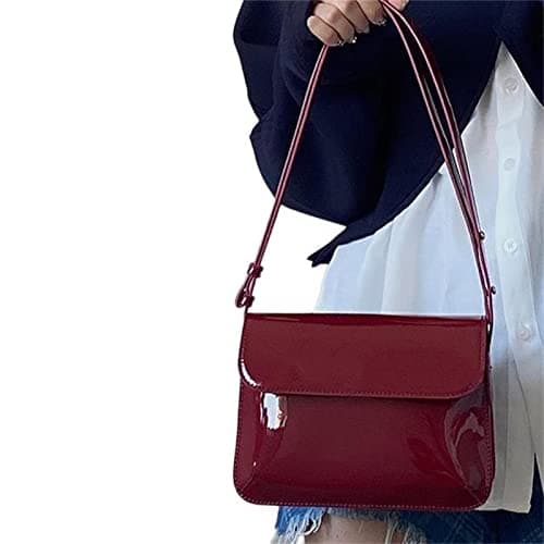 Image of Iordan Handbag Retro Patent Shoulder Bag For Women Flap Small Square Bag Fashion Underarm Crossbody Bag Ladies Handbag Purse-Red