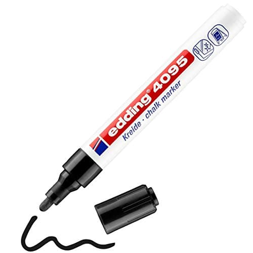 Image of Edding 4095 Chalk Marker - Black - 1 Round Nib 2-3 mm - Medium-Nib Wet Wipe Pen for Chalkboards, Windows, Glass, Mirrors - Liquid Chalk Marker for Opaque Coverage