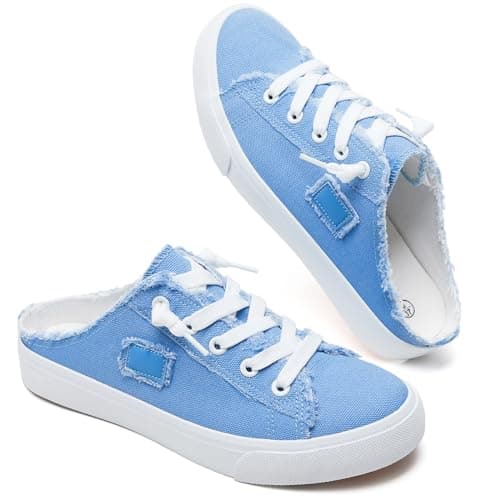 Image of BENPAO Women's Slip on Sneakers Canvas Slip ons Shoes Fashion Comfortable Mules Womens Non Slip Loafers Casual Backless Shoes, Denim Blue, 5 UK