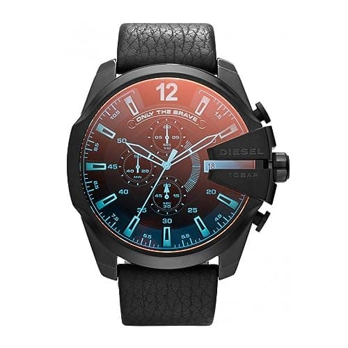 Image of Diesel Watch for Men Mega Chief, Chronograph Movement, 59 mm Black Stainless Steel Case with a Leather Strap, DZ4323