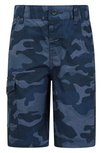 Image of Mountain Warehouse Kids Camo Cargo Shorts - 100% Cotton Shorts, Lightweight Short Trousers, Pockets, Easy Care Camo Pants - Spring Summer, Camping, Travelling Navy (Camo) Kids Size 11-12 Years