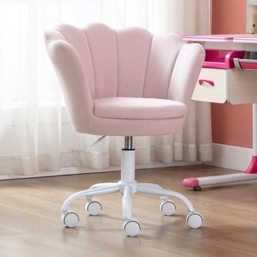 Image of chairus Children's Swivel Desk Chair Height-Adjustable Velvet Upholstered Study Chair for Study Room/Bedroom, Pink