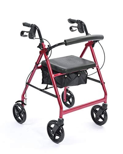 Image of NRS Healthcare A-Series 4 Wheel Rollator Walking Aid with Seat & Bag, Folding Lightweight Height Adjustable Aluminium Frame with Lockable Brakes - P11255, Red