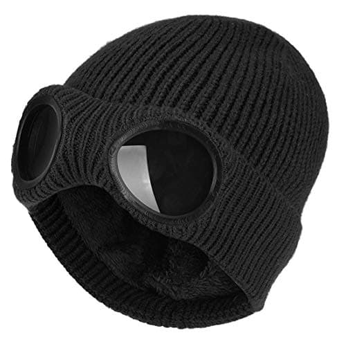 Image of XRDSS Unisex Goggle Beanie Knitted Winter Chunky Beanie Hat (Black)