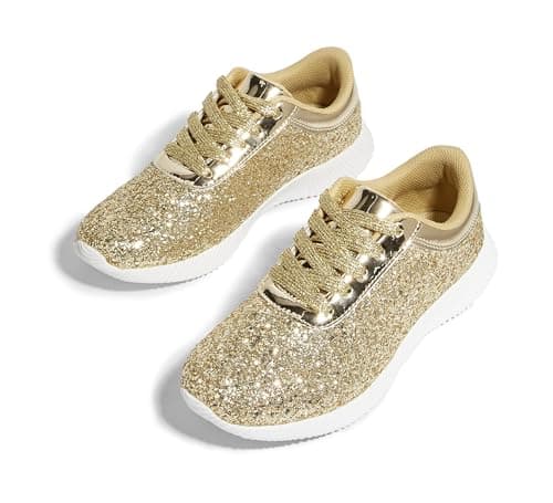 Image of LUCKY STEP Women's Glitter Shoes Sparkly Lightweight Metallic Sequins Tennis Sneakers (Gold, 8US-38EU-5UK)