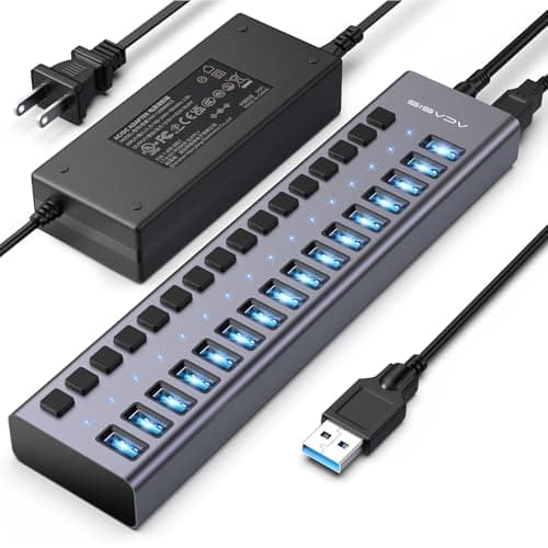Image of Powered USB 3.2 Hub, ACASIS 16 Ports USB 3.2 Hub with 10Gbps Data Speed,Aluminum Housing, USB Hub Powered with 96W Power Adapter, USB Hub for PC/Laptop, Computer, Flash Drive, Printer, Camera