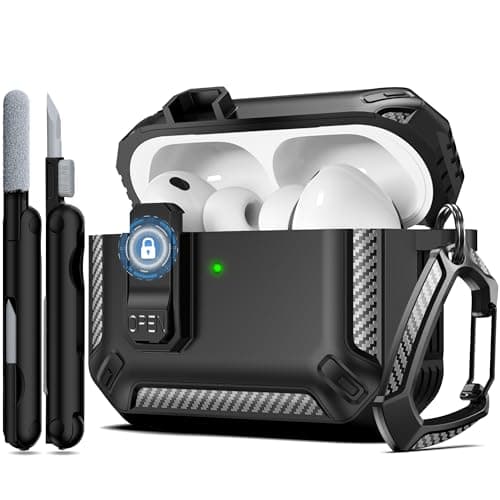Image of RFUNGUANGO for AirPods Pro 3rd Generation Protective Case with Cleaning Kit, Military Hard Case with Lock for AirPod Pro 3rd Generation Charging Case (2025) Black
