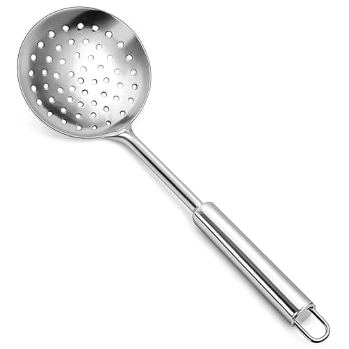 Image of TIJAR® Stainless Steel Skimmer Slotted Spoon 38cm – Food Grade 304 Oil Strainer Ladle for Cooking, Frying – Durable Rustproof Kitchen Utensil with Comfortable Ergonomic Handle, Dishwasher Safe