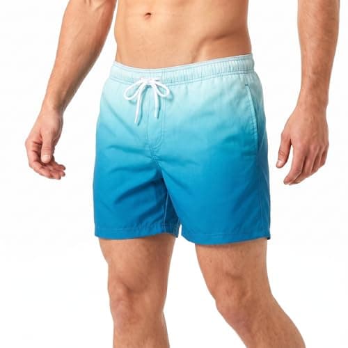 Image of RIPT Men’s Quick Dry Swim Shorts with Mesh Lining Drawstring Waist UV50 Sun Protection Beach & Swimming Trunks (Blue Dip Dye, M)