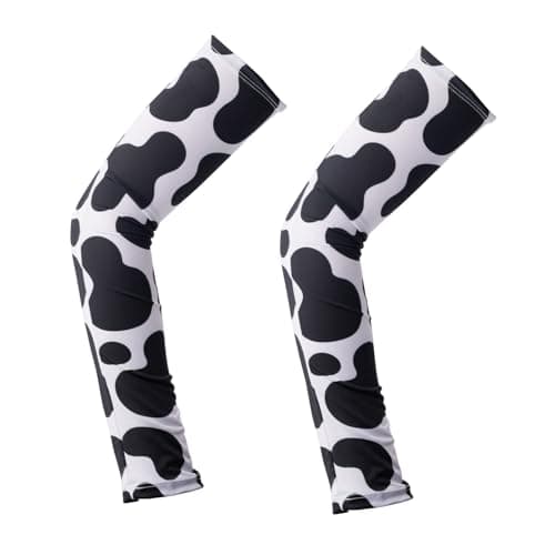 Image of Mikovivi Cow Animal Print Arm Sleeves, Sun Protection Cooling Shooter Compression Cute Protective Covers for Basketball Football Outdoor Sports Supplies Accessories Women Men Youth (White and Black)