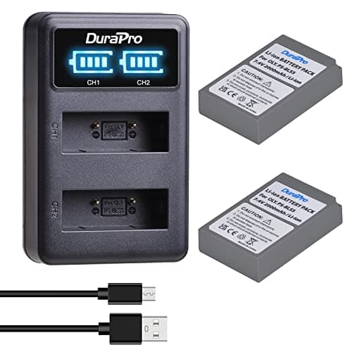 Image of DuraPro 2Pcs 2000mAh PS-BLS5 BLS5 BLS50 Battery + LCD USB Battery Charger for Olympus BLS-5,BLS-50,PS-BLS5 and Olympus OM-D E-M10,PEN E-PL2,E-PL5,E-PL6,E-PL7,E-PM2,Stylus 1