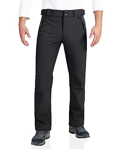 Image of Outdoor Ventures Mens Waterproof Trousers Warm Fleece Lined Ski Snow Hiking Pants Softshell Trousers with Expandable Waist (Black,38W/30L)