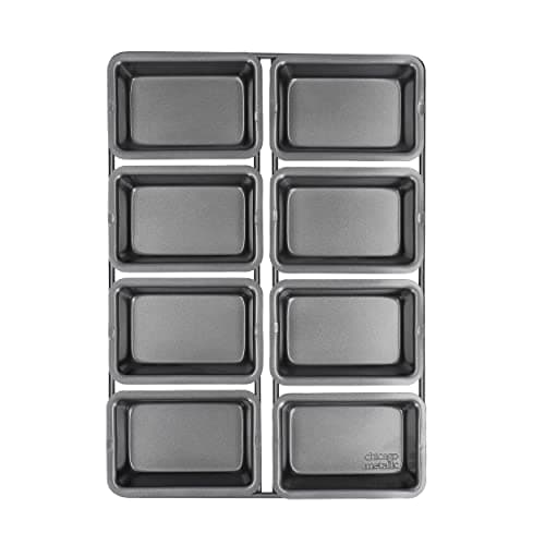 Image of Chicago Metallic Non-Stick Professional Mini Cake Pans, Small Individual Loaf Bun Cupcake Tins, Dishwasher Safe - 8 cups (9 x 3 cm), Grey