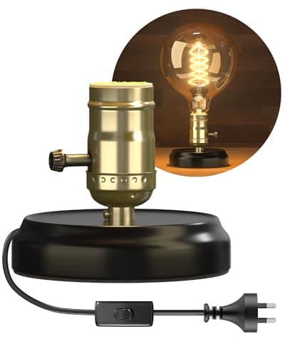 Image of BrightWish Vintage Table Lamp Base, 12CM Black Metal Base with E27 Bulb Holder, Industrial Retro Desk Lamp Holder with Switch & Plug for Bedside, Living Room, Cafe Bar Decor, 250W Maximum(No Bulb)
