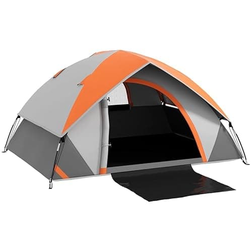 Image of Outsunny Camping Tent, 2 Man Dome Tent, 3000mm Waterproof, with Sewn-in Groundsheet, Carry Bag and Top Hook, for Fishing Hiking Festival, Grey and Orange