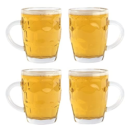 Image of Glass Beer Tankards - Set of 4 | Old Fashioned Drinking Glasses | Perfect for Garden Bar & Home Drinking | Pint Size Tankards | M&W