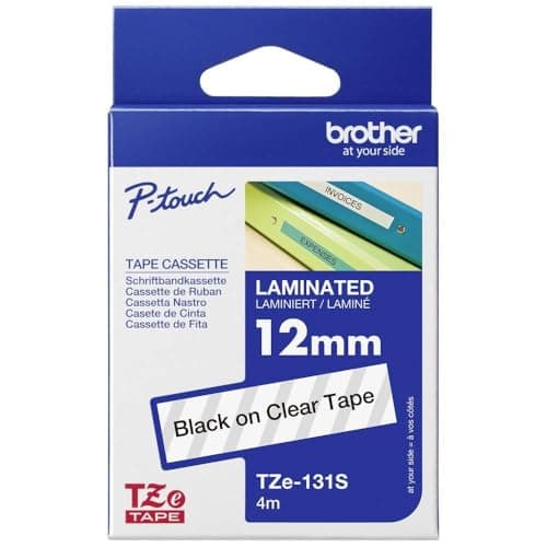 Image of Brother TZe-131S Labelling Tape Cassette, Black on Clear, 12mm (W) x 4M (L), Laminated, Brother Genuine Supplies
