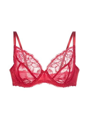 Image of DORINA Perfect Lace Full Cup Underwired Bra – Lightly Padded for Natural Shape – Smooth Fabric & Adjustable Support, Red
