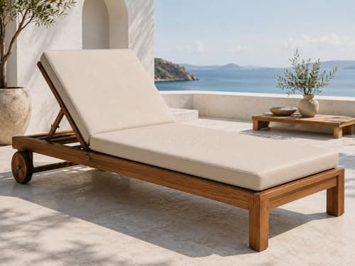 Image of L S U Sun Lounger Cushion Waterproof Recliner Pad Removable Cover Zipper Outdoor Garden Deck Bed (Beige)