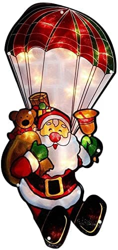 Image of Christmas Window Lights Double Sided LED Silhouette Indoor Display Festive Decoration Battery Powered (Santa in Parachute)