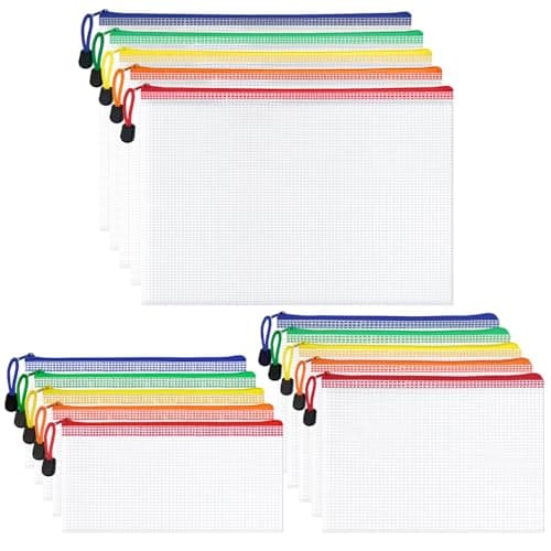 Image of WISYOK 15pcs A4 A5 A6 Plastic Wallets Zip, Zip Lock Bags Mesh, Plastic Folders, Document Wallets, Zip Folders, Zipper File Bags for Office, School, Travel, Home (5 Colors)