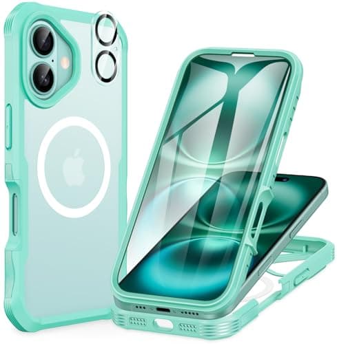 Image of CENHUFO Compatible with iPhone 16 Plus Case Fits for Magsafe, Built-in Glass Screen Protector with Camera Lens Protector, 360 Full Body Protective Phone Case for iPhone 16 Plus 6.7 Inch -Green