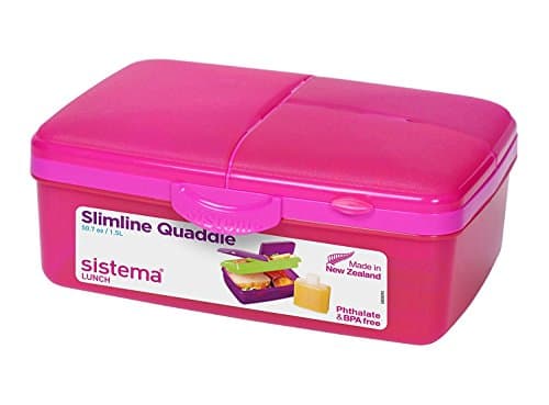 Image of Sistema "Slimline Quaddie" Lunch Box, Pink, 1.5 Litre
