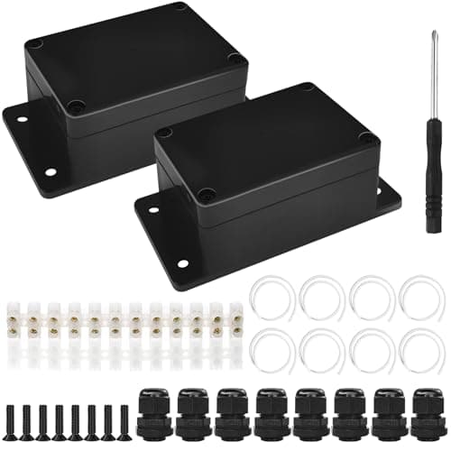Image of Celepoir 2 Pcs Black Waterproof Junction Box, Plastic IP65 Junction Box with Terminal Block & Cable Gland, Outdoor Electrical Junction Boxs, for Indoor & Outdoor Electrical Installations, 100x68x50mm