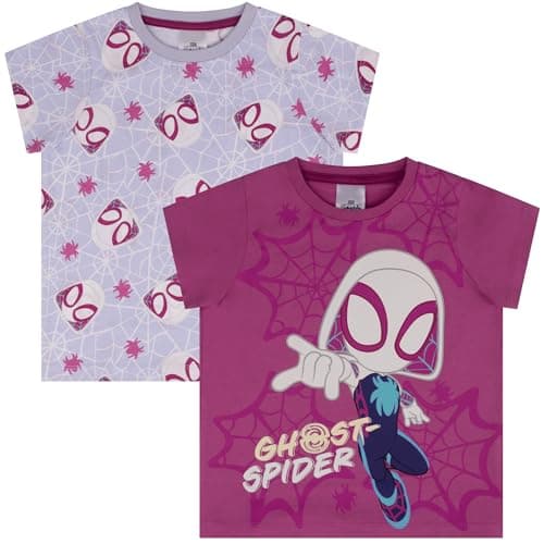 Image of Marvel Ghost Spider, Spiderman, 2 Pack T-Shirts for Girls, 100% Cotton, Multicolor, 3-4 Years: 104cm