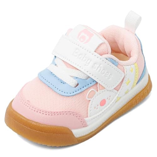 Image of LACOFIA Baby Girls First Walking Shoes Breathable Toddler Sneakers Soft Anti-Slip Trainers Pink 5