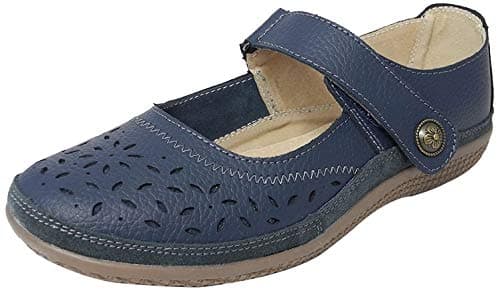 Image of Womens Ladies X Wide EEE Fit Leather Strap Shoes Navy Blue Size 9