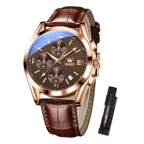 Image of OLEVS Men's Chronograph Watch Quartz Brown Leather Strap Luxury Watch Waterproof Functional Dial with Date Diamond Business Watches for Men