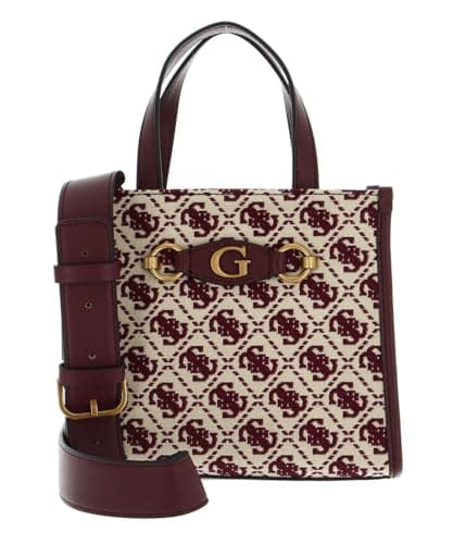 Image of GUESS handbag cross body bag Izzy Two Compartment Mini Tote Merlot Logo multicolored
