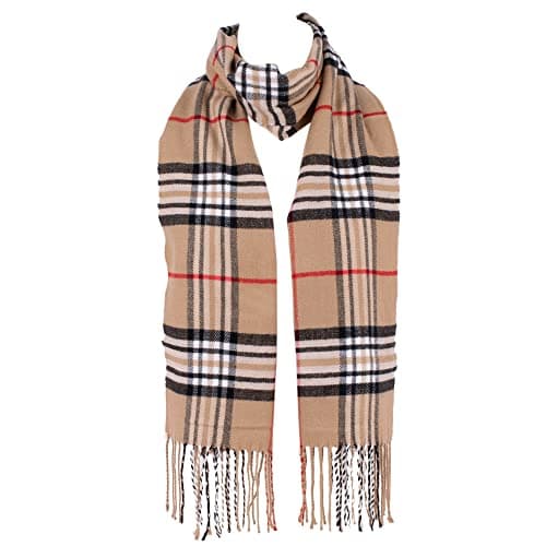 Image of Hat To Socks Classic Unisex Plaid Winter Scarf - Super Soft Warm Tartan Check Wrap for Men and Women (Camel)