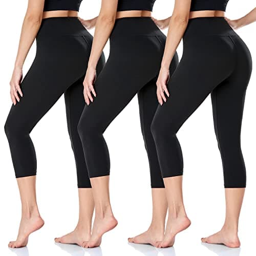 Image of ACTINPUT Capri Leggings for Women High Waisted Tummy Control 3/4 Length Leggings Sports Workout Gym Running Yoga Pants(3pc Black,S-M)