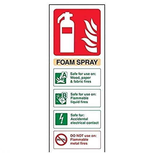 Image of V Safety Foam Spray Id Electrical Safe Fire Extinguisher Sign - Portrait - 75 mm x 200 mm - Self Adhesive Vinyl Safety Sign