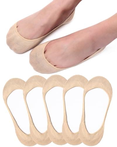 Image of Blu Ninfee No Show Socks Women, Ladies Invisible Multipack Cotton Footsies Shoe Socks 3-5, Low Cut Liner Boat Loafer Sock for Summer Nude 5 Pairs